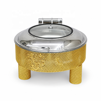 Chauffe-Plat Rond Hydraulique 6,0 L en Acier Inoxydable Cannelé avec Couvercle pour Buffet, Idéal Hôtels, Restaurants et Traiteurs