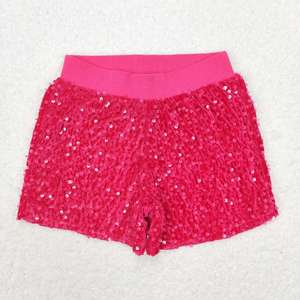 <span class=keywords><strong>Pantaloncini</strong></span> colorati di paillettes rosso brillante per ragazze estate Casual tinta unita metà vita elasticizzati traspiranti abbigliamento Boutique per bambini - Product Image 6