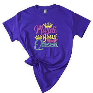 Camiseta A25pen Mardi Gras Queen para Mujer, Talla Pequeña, Corte Regular, Cuello Redondo, Manga Corta, 100% Algodón, Estampado Plastisol - Product Image 1