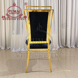 เก้าอี้แต่งงานฝรั่งเศสกรอบสแตนเลสผ้ากำมะหยี่สีดำด้านหลังสูงสีทอง - Product Image 4