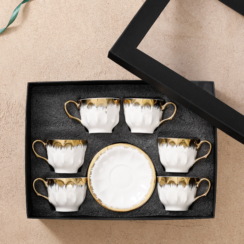 Winlauyet Set di 6 tazze da caffè in ceramica, eleganti tazze da tè con sottovaso, con confezione regalo