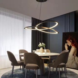 Zeal Lighting Nordic LED Ring Pendant Light Candelabros de bucle circular negro con forma ovalada geométrica de altura ajustable - Product Image 6