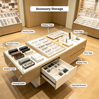 Ensemble de mobilier moderne pour magasin d'optique, présentoir mural en bois pour lunettes, vitrine centrale en verre avec éclairage LED