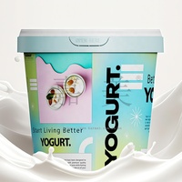 Pot en plastique pour yaourt et gelato avec couvercle et cuillère intégrée, rond, 500 ml, étiquette IML imprimée, pot pour crème sure