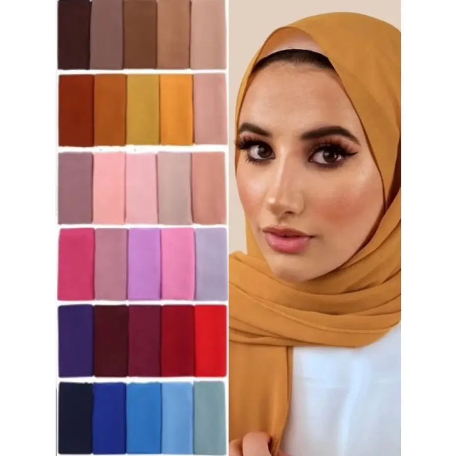 H0219 Plain Color Chiffon Scarf Headband Female Islamic Head Cover Wrap for Women Muslim Hair Scarves Headscarf Jersey Hijab