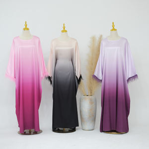 Gaun Kaftan Lengan Bulu Modern untuk Dewasa dengan Cetakan Ombre Gaya Abaya Dubai untuk Wanita Turki Pakaian Islami untuk Ramadhan. - Product Image 6