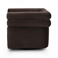 Fauteuil pivotant moderne de luxe en velours chocolat avec dossier coussiné pour salons et meubles design