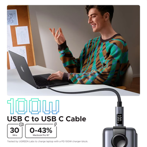 Ugreast 100W <span class=keywords><strong>สาย</strong></span><span class=keywords><strong>ชาร์จ</strong></span> USB C ไปยัง USB C <span class=keywords><strong>สาย</strong></span>ดาต้า3.3ft 6.6ft ไนลอนถักชนิด C สำหรับแล็ปท็อป <span class=keywords><strong>iPhone</strong></span> - Product Image 4