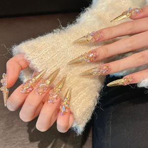 Lujo Bling Pink 10 piezas hecho a mano 3D acrílico diseño prensa <span class=keywords><strong>uñas</strong></span> personalizadas Color puro <span class=keywords><strong>uñas</strong></span> artificiales <span class=keywords><strong>uñas</strong></span> postizas - Product Image 6