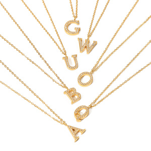 थोक स्टेनलेस स्टील न्यूनतम 18k सोने की प्लेटेड क्रिस्टल अनिर्धारित व्यक्तिगत प्रारंभिक वर्णमाला पत्र पेंडेंट हार - Product Image 2