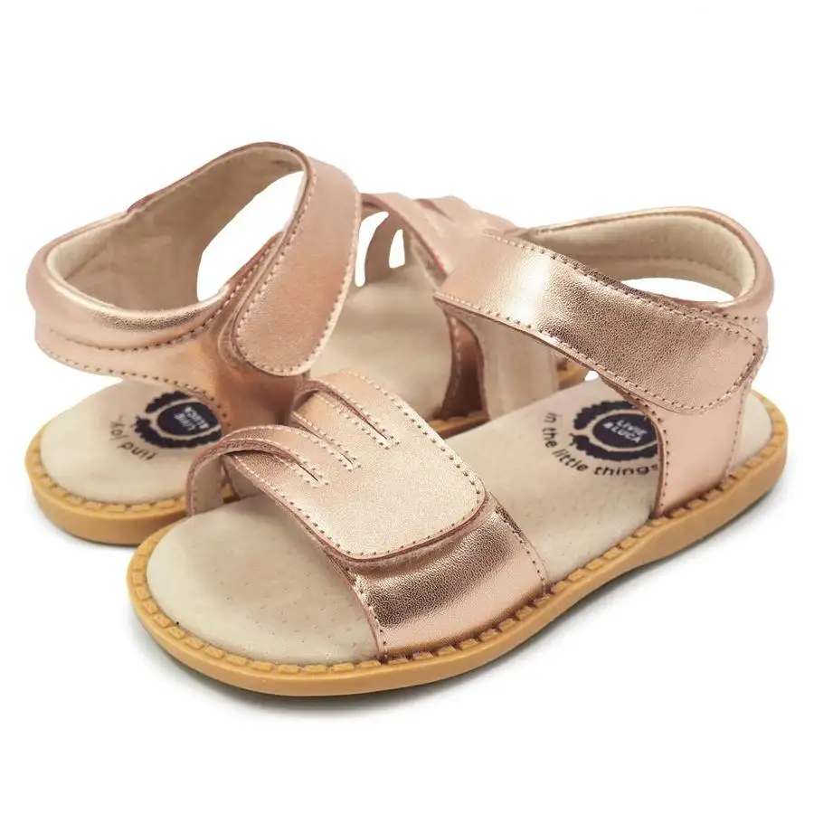 Livie and Luca High Quality barefoot flat breathable leather dress casual cute print slipper sandal for baby girl barefoot shoes