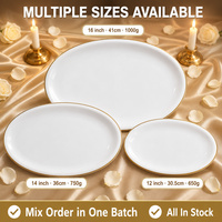 Plat de service ovale de luxe en porcelaine fine avec bord doré, 12, 14 et 16 pouces, pour mariage, hôtel, banquet, fête