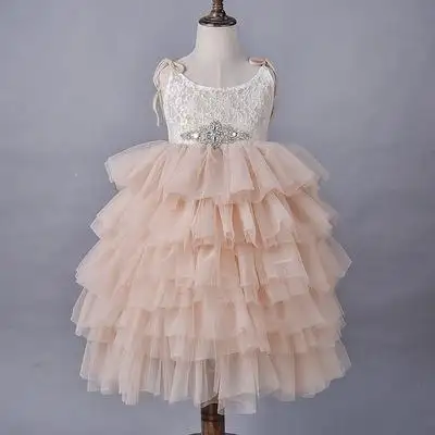 Vestido de princesa para baile, vestido de princesa com laço tule e laço para meninas