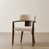 Chaise de salle à manger en tissu tissé beige au design moderne, entièrement rembourrée, avec pieds en bois brun, fauteuil