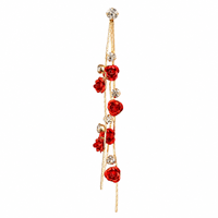 Anting Bunga Mawar Mewah Prancis, Anting Panjang Berumbai Rhinestone, Anting Gantung Floral untuk Wanita, Perhiasan Fashion