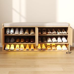SENYU <b>Wooden</b> <b>Shoe</b> Storage Bench with Cushion Seat and LED Light for Entryway Modern Scandinavian Design - Product Image 3