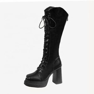 Nouvelles bottes hautes pour femmes, style hiver, à fermeture éclair, bout carré, avec tige en PU et talons épais, confortables et élégantes pour un usage quotidien - Product Image 5