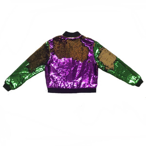 MommyและMe Mardi Grasแจ็คเก็ตชุดเบสบอลZip Cropped Coat Glitterเลื่อมผู้หญิ<span class=keywords><strong>ง</strong></span>BomberJacket - Product Image 2