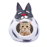 100% Ecologisch Premium Wol Kattenhol XL Gestreept Patroon Binnenbox Wasbaar Koelbed voor Kleine Huisdieren Alle Seizoenen