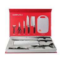 6 pièces en acier inoxydable couteaux de cuisine ensemble magnétique cadeau boîte couperet couteau éplucheur planche à découper ensemble