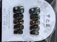 JIAZHIMU Nouvelle Arrivée Faux Ongles à Presser Amande Française Couverture Complète en Acrylique, Motif Carré Nouveauté, Fleurs 3D Faites à la Main Colorées