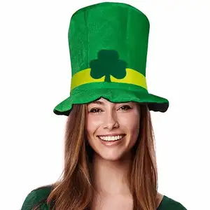 2023热卖爱尔兰节日绿色天鹅绒帽子圣帕特里克节节日派对嘉年华绿色三叶草帽子嘉年华派对