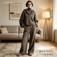 Cardigan zippé à capuche tricoté en cachemire de mode d'hiver pour femmes et pantalon à jambes larges ensemble de survêtement vêtements de détente