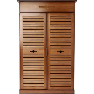 Brown bamboo louvered door cabinet with drawers and 5 shelves, multi-layer bamboo <b>shoe</b> <b>rack</b> storage cabinet - Product Image 1