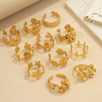 Vente en gros d'anneaux en acier inoxydable plaqués or 18 carats, style rétro, anneaux géométriques ouverts pour femmes, bijoux de mariage