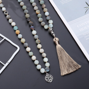 Collana con 108 Perle Mala 6/8mm, Perle per Preghiera e Meditazione Yoga, Annodate a Mano con Ciondolo <span class=keywords><strong>Albero</strong></span> della Vita e Nappa, Collana Lunga - Product Image 4