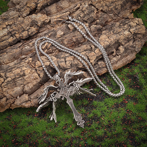Collana con Pendente Gotico Punk da Uomo, Teschio e Croce Retrò, Gioiello in Lega con <span class=keywords><strong>Ali</strong></span> d'Angelo, Stile Dark Fashion, Collana Statement Vintage, Regalo - Product Image 4