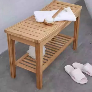 European Style 2 Tier Bamboo Bath <b>Stool</b> With Storage <b>For</b> <b>Bathroom</b> Spa Use - Product Image 3
