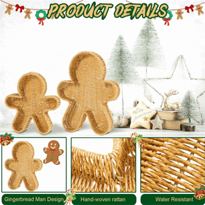 Vassoio Natalizio in Vimini con Omini di Pan di Zenzero, Decorativo in Rattan Intrecciato per Servire Snack - Product Image 3