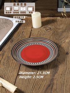 Juego de vajilla de cerámica duradera roja para el hogar, <span class=keywords><strong>Hotel</strong></span>, restaurante, boda o fiesta, lavavajillas, juego de platos seguro y elegante - Product Image 6