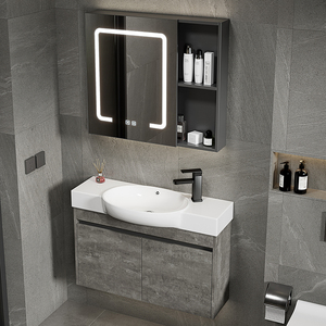 Petite armoire de salle de bain murale moderne en aluminium, miroir intelligent, lavabo en céramique ultra-étroit pour hôtel, villa - Product Image 1