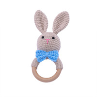 Jouet apaisant transfrontalier en peluche gonflable, poupée lapin en crochet avec pince à cheveux en fil fait main et hochet, pour nourrissons et tout-petits