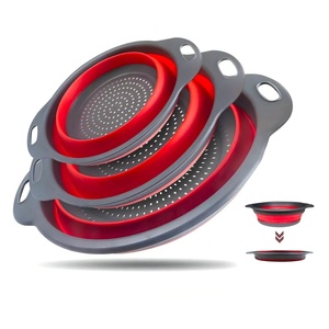 3PCS Food Grade Silicone Folding Drain Pan Portable Multifunctional Vegetable Washing and Filtering Basket - Product Image 1