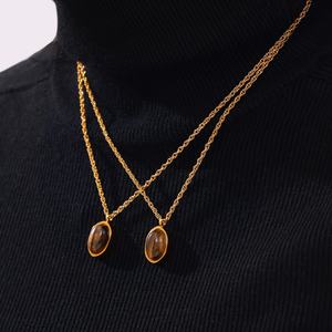 Light Luxury Retro Geometric Tiger's Eye Pendant Necklace Women Simple Temperament Niche Clavicle <b>Chain</b> Stainless Steel Jewelry - Product Image 1