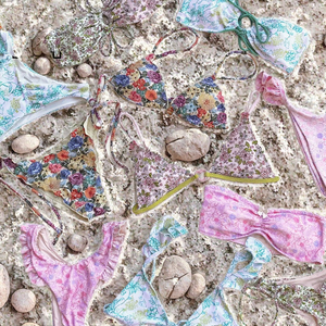 Wholesale Blue and White Porcelain Beach Triangle Floral Lace up Push up High Cut 2 Piece Set Swimwear for <b>Men</b> - Product Image 3