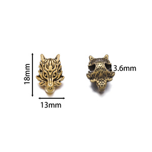 Wolf Head <b>Spacer</b> Beads Zinc Alloy Ancient Gold Silver Large Hole DIY Jewelry Accessories Loose Beads For Bracelet Bangle - Product Image 2
