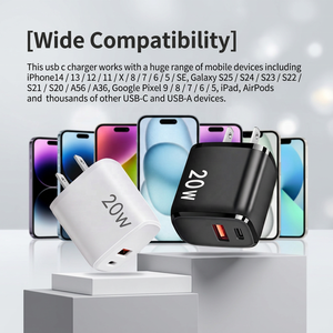 Cargador USB C Cantell con Cable, Cargador de Pared de Doble Puerto Tipo C, Carga Rápida PD 20W, <span class=keywords><strong>Adaptador</strong></span> de <span class=keywords><strong>Corriente</strong></span> para <span class=keywords><strong>iPhone</strong></span> y Samsung - Product Image 6
