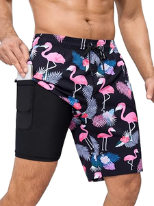 Men's Elastic Waist High Worsted Woven 100% Polyester Hot Print Quick Dry Breathable Casual <b>Beach</b> <b>Shorts</b> - Product Image 1