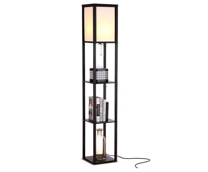 Modern LED Shelf Floor Lamp - Skinny End Table and Nightstand for Bedroom - Combo Narrow Side Table with Standing Accent Light