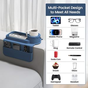 Plateau de canapé en silicone personnalisé, écologique, sans BPA, avec porte-gobelet pour fauteuil inclinable, support de téléphone portable et poches latérales imprimées - Product Image 4