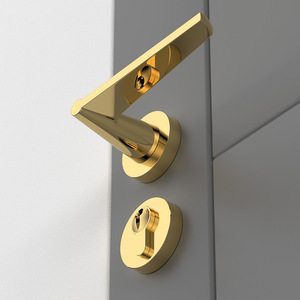 Gagang pintu Interior kuningan minimalis Modern, gagang tuas pintu emas terang dengan lubang kunci untuk apartemen, Vila, Hotel - Product Image 6