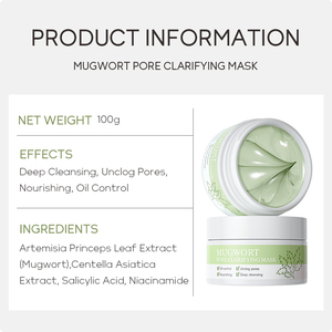 Crème d'argile pour éliminer les points noirs 100g, contrôle du sébum, désobstrue les pores, unifie le teint, masque nettoyant en profondeur à l'armoise LAIKOU - Product Image 4