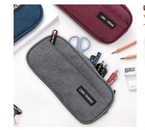 Stationery Bag for School Office Big Capacity double layer Pen Pencil Case Bag Marker Storage Pouch Grey