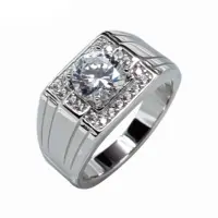 קלאסי רחב שוק סוליטייר יהלומים עגול מבריק גברים חתונת אירוסין טבעת 925 כסף סטרלינג
