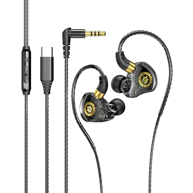 Universal Wired Gaming Earbuds In-Ear Sports Headphones 3.5mm & Type-C Plug for All Smartphones