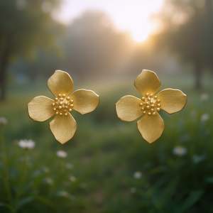 Orecchini a Perno con Fiore Dorato per Donne, Gioielli Classici in Lega Placcata Oro, Orecchini alla Moda - Product Image 2